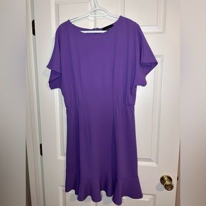 Purple Donna Morgan Ruffle Hem Short Sleeve Dress